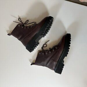 Madewell Rayna Lace-Up Boot in Leather Size 7.5 Color Cabernet